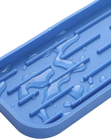 Silicone Kitchen Sink Organizer Tray for Multiple Usage,Eco-Friendly Sponges Holder for Kitchen Bathroom Counter or Sink,Dish Soap Dispenser,Scrubber,Bottle,Cup (Lichen Blue, 12"×4")