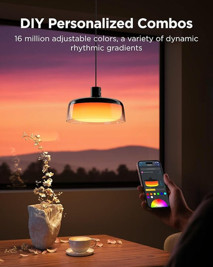Govee Pendant Light for Kitchen Island, Three-Layer RGBIC Smart Lighting, Matter Compatible, 1300LM 2700K-6500K Dimmable Black Hanging Light Fixture Works with Alexa, Adjustable Height for Dining Room