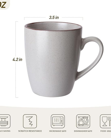 famiware Venus Coffee Mugs for 6, 14 oz Mug Set, Dringking Cup with Handle for Coffee, Tea, Cocoa, Milk, Ligth Gray