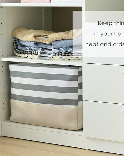 TheWarmHome Jumbo Storage Bins Baskets, Sturdy Fabric Organizing Basket W/Handles, Decorative Foldable Storage Baskets for Shelves Closet Nursery Toy (Grey&White Stripes 3 Pack, 20.5Lx15.7Wx13.8H in)