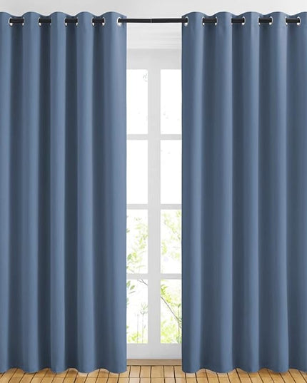 NICETOWN Blackout Curtains for Bedroom - Window Treatment Energy Saving Thermal Insulated Solid Grommet Blackout Drapes for Living Room (Stone Blue, 1 Pair, 66 by 84-Inch)