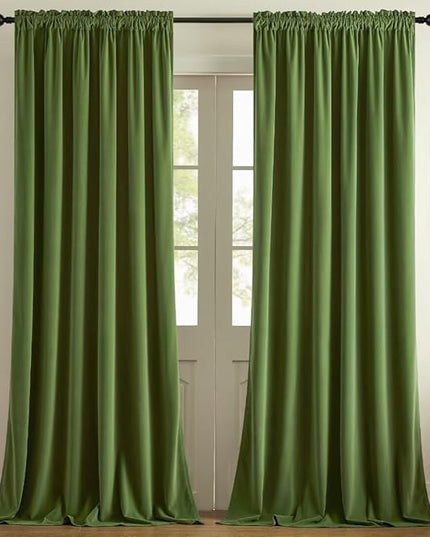 Joydeco Green Velvet Curtains 108 inch 2 Panel, Room Darkening Super Soft Velvet Drapes for Bedroom Living Room Thermal Insulated Window Drapes, Luxury Blackout Rod Pocket Curtains,W52 x L108 inch