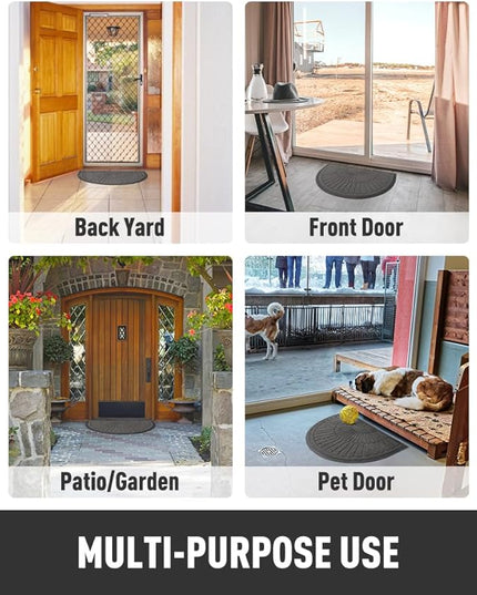 tchdio Door Mat Outdoor Indoor Entrance Doormat-Semicircular Durable Rubber Non Slip Front Door Mat for Outside Inside Entry Entryway Dirt Trapper WelcomeMat for Muddy Paws and Shoes-Grey 17”x30”