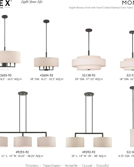 Livex Lighting Fabric Shade 52138-92 Meridian 5 Light English Bronze Pendant