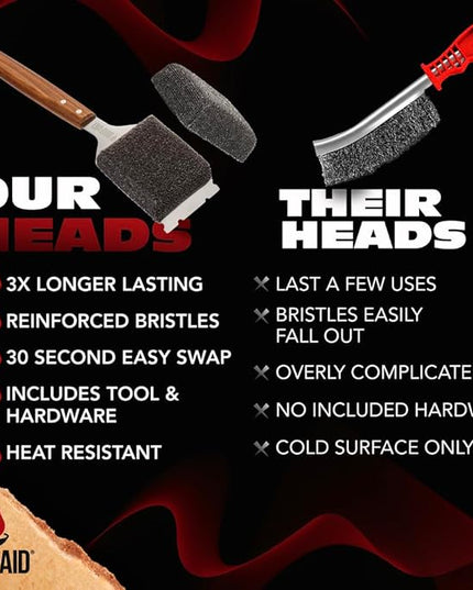 BBQ-AID 2-Pack Bristle Free Grill Brush Replacement Heads, Grill Cleaning Bristle Free Brush - for 2025 Model Brush and Scraper. Stainless Steel Poly Mesh Blend - No Scratch Cleaning for Any Grill