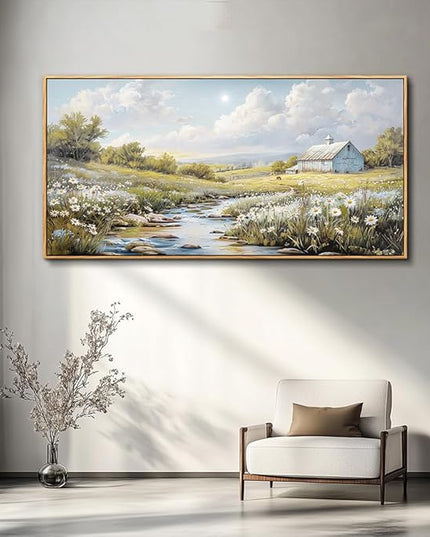 PHAOHUAXM Large Canvas Wall Art For Living Room Wall Decor For Bedroom Flower Watercolour Office Decoration Countryside Scenery Wall Picture Printing Art Painting Home Decor 30x60 In Wood Framed