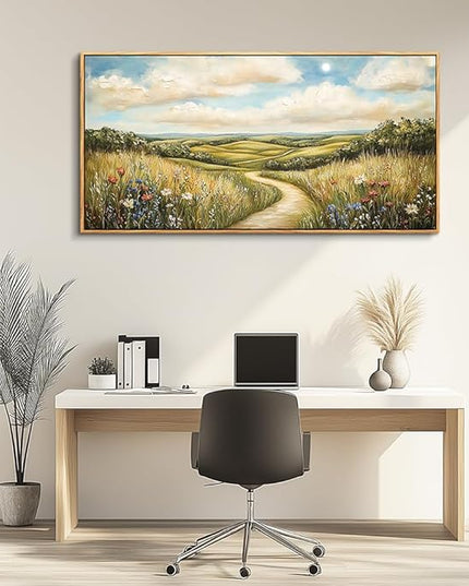 PHAOHUAXM Large Canvas Wall Art For Living Room Wall Decor For Bedroom Wall Painting Ink-Wash Landscape Farmhouse Office Restaurant Print Pictures Art Home Decor Ready To Hang Wood Framed 24"X48"