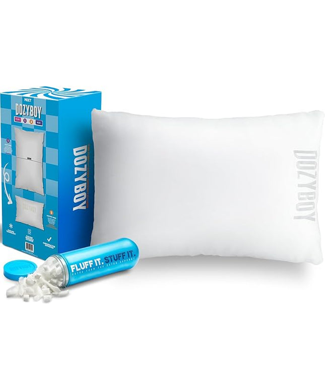 Fluff and Stuff Comfort Pillow | Queen Size Memory Foam Pillows, Chiropractor Designed and Approved 2-in-1 Back Support and Bed Pillows | Fully Adjustable Pillow (White, Queen (Pack of 1))