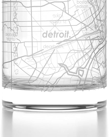 Well Told Engraved Detroit Michigan Map Rocks Glass, Old Fashioned Whiskey Glass (11 oz, Clear) Etched Whiskey Glass, Gifts For Whiskey Lovers
