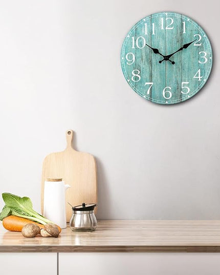 HYLANDA Wall Clock, Teal Silent Non-Ticking Battery Operated, Kitchen Rustic Vintage Decorative Aqua Clocks for Bathroom Bedroom Living Room Office 8 Inch