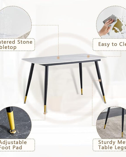 Small Dining Table Set for 4, Dining Room Table Set for 4, Sintered Stone Kitchen Table Top and Modern Chairs Set of 4 for Kitchen Dining Room, Small Space