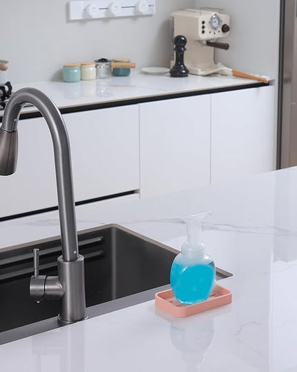 Silicone Kitchen Sink Organizer Tray for Multiple Usage,Easy Clean Sponges Holder for Kitchen Bathroom Counter or Sink,Dish Soap Dispenser,Scrubber,Bottle,Cup Pink 4.9”x 3.2”
