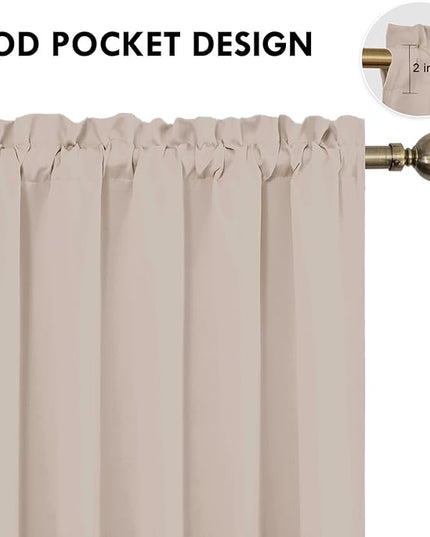 DWCN Blackout Curtains for Living Room Thermal Insulated, Energy Saving & Noise Reducing Bedroom Curtains, Camel, W 70x L 84 Inch, Set of 2 Rod Pocket Curtain Panels