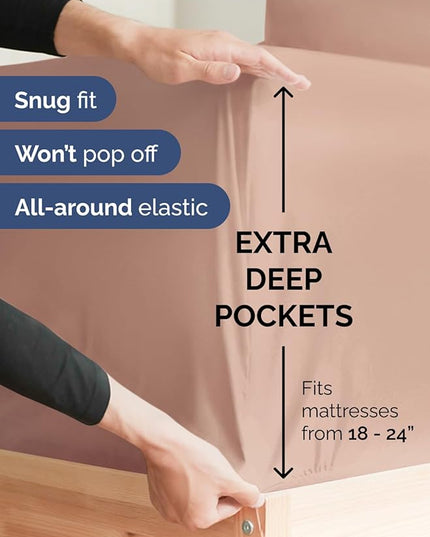 Extra Deep King Sheet Set - 6 Piece Breathable and Cooling Sheets - Hotel Luxury Bed Sheets Set - Easy & Secure Fit - Soft, Wrinkle Free and Comfy Sheets Set - Mauve Sheet Set with Extra Deep Pockets