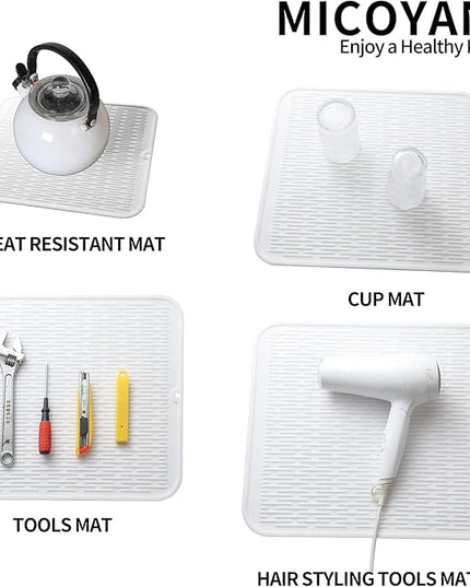 Silicone Dish Drying Mat for Multiple Usage,Easy clean,Eco-friendly,Heat-resistant Silicone Mat for Kitchen Counter or Sink,Refrigerator or Drawer Liner White XL 18 inches x 16 inches