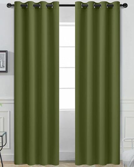 Yakamok Olive Green Blackout Curtains with Grommet Green Room Darkening Thermal Insulated Curtain Set of 2 Drapes for Bedroom Living Room, 52W x 96L,2 Panels