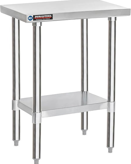 DuraSteel 24x18 Small Stainless Steel Table - NSF Metal Food Prep Commercial Kitchen Workt able - Side Mixer Stand with Under Shelf - For Laundry Room, Kitchen, Outdoor Grill, Small Spaces