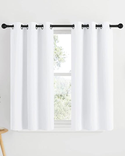 NICETOWN White Short Window Curtains for Windows 50 inch Long - Solid Grommet 50% Light Reducing Thermal Insulated Curtain Panels for Kitchen/Bedroom (White, W34 x L50, 1 Pair)
