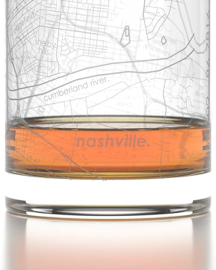 Well Told Engraved Nashville Tennessee Map Rocks Glass, Old Fashioned Glassware (11 oz, Clear) Etched Bourbon Tumbler, Gifts For Whiskey Lovers