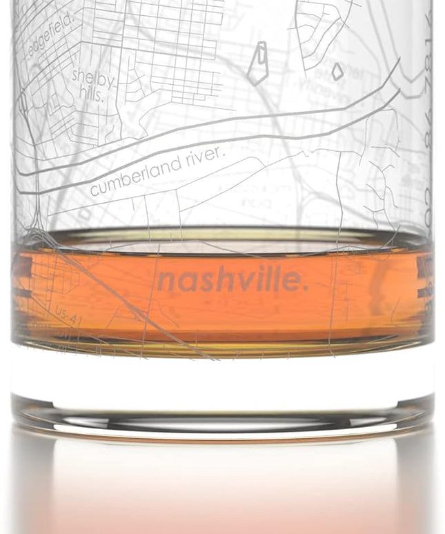 Well Told Engraved Nashville Tennessee Map Rocks Glass, Old Fashioned Glassware (11 oz, Clear) Etched Bourbon Tumbler, Gifts For Whiskey Lovers