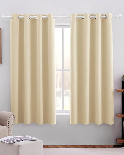 HOMEIDEAS Blackout Curtains for Bedroom 52 X 63 Inch Length 2 Panels Set Beige Room Darkening Curtains/Drapes, Soundproof Thermal Grommet Window Curtains for Living Room