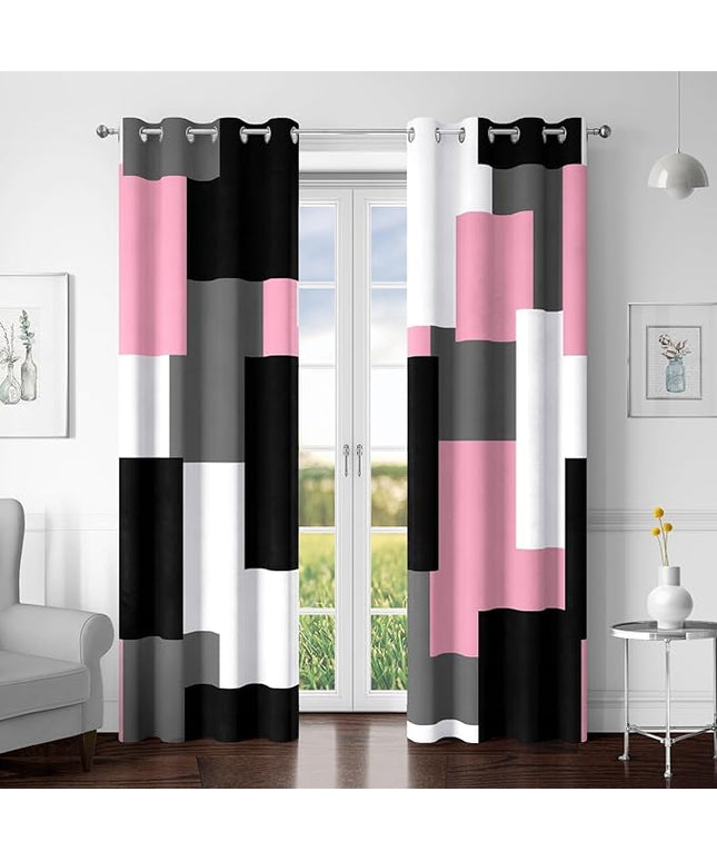 Pink 100% Blackout Curtains for Bedroom 84 inch Length 2 Panels Set White Grey Modern Abstract Geometric Black Out Curtains Insulated Room Darkening Window Drapes for Girls Living Room, 52Wx84L