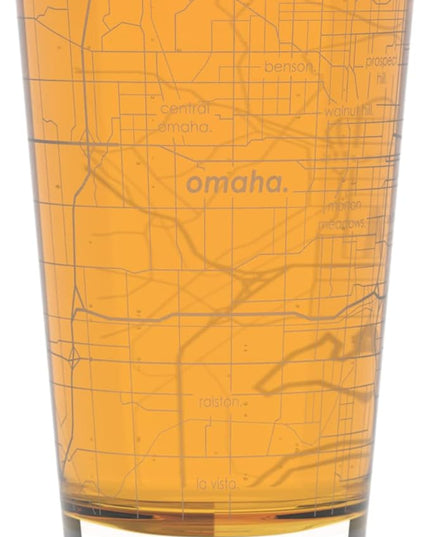 Well Told Engraved Omaha Nebraska Map Pint Glass, Etched Beer Gift (16 oz, Clear) City Map Pint, Custom City Glassware, Gifts For Beer Lovers