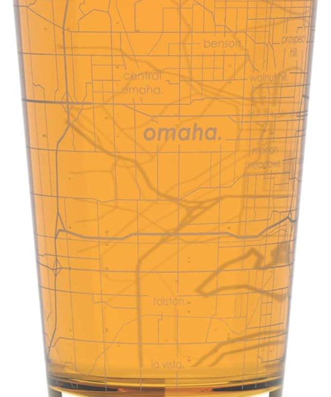 Well Told Engraved Omaha Nebraska Map Pint Glass, Etched Beer Gift (16 oz, Clear) City Map Pint, Custom City Glassware, Gifts For Beer Lovers