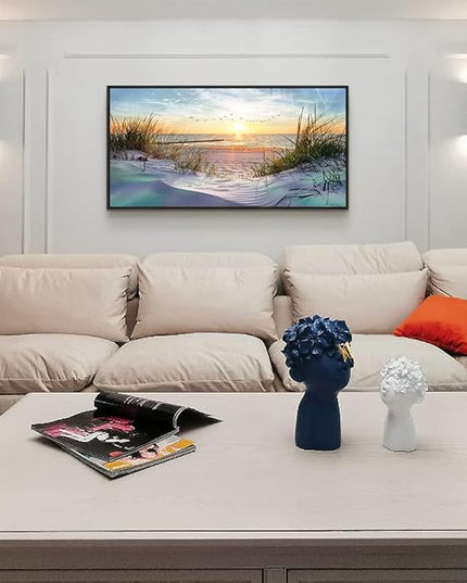Black Wood Framed Canvas Wall Art For Living Room Large Size Wall Decor For Bedroom Ocean Beach Wall Paintings Office Decorations Sunny Sea Seascape Pictures Works Room Home Decor 20" X 40"