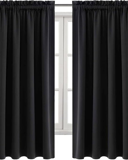 DWCN Blackout Curtains Room Darkening Thermal Insulated Bedroom Curtains Window Curtain Panels, 52 x 63 inches Long, Set of 2 Black Rod Pocket Drapes