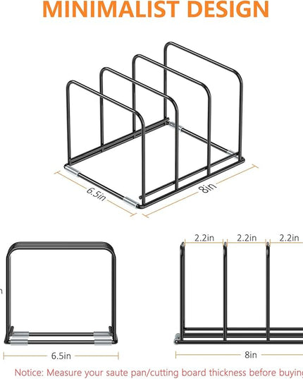 Kitchen Cabinet Organizer, 2PCS Steel Cookware Holder, Divided Holder with 3 Slots for Skillets Baking Tray and Chopping Board Rack - Pan Holder Storage (2.2 Inch Width Slots)