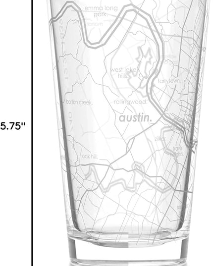 Well Told Engraved Austin Texas Map Pint Glass, Etched Beer Gift (16 oz, Clear) City Map Pint, Custom City Glassware, Gifts For Beer Lovers
