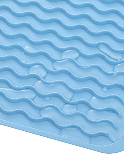 Silicone Dish Drying Mat for Multiple Usage,Easy clean,Eco-friendly,Heat-resistant Silicone Mat for Kitchen Counter or Sink,Refrigerator or Drawer liner Light Blue M 12 inches x 12 inches