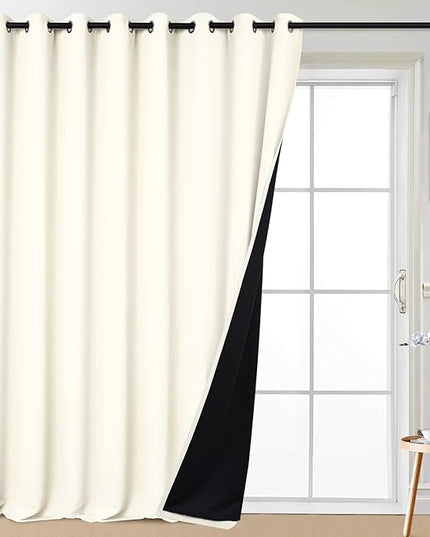 Yakamok Total Blackout Extra Wide Patio Sliding Door Curtains, Grommet Thermal Insulated Blind Curtains, Sliding Glass Door Panel for Living Room/Space Room Divider, Cream, W100 x L108, 1 Panel