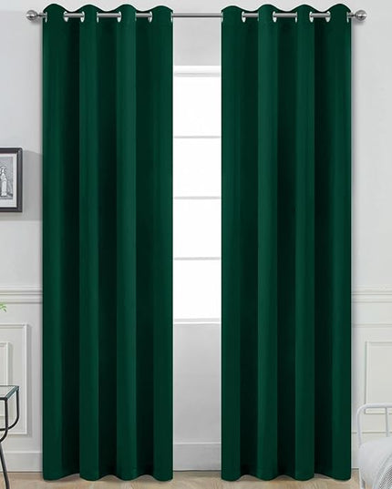 Yakamok Blackout Curtains Room Darkening Thermal Insulated Window Panels,Solid Grommet Top Drapes for Bedroom/Living Room(52Wx90L, Dark Green, 2 Panels)