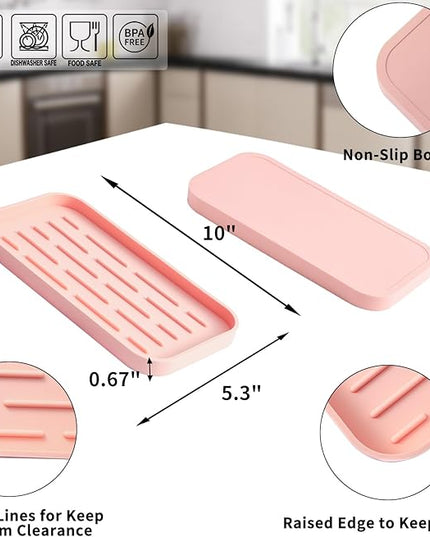 Silicone Kitchen Sink Organizer Tray for Multiple Usage,Easy Clean,Eco-Friendly Sponges Holder for Kitchen Bathroom Counter or Sink,Dish Soap Dispenser,Scrubber,Bottle,Cup Pink 10”x 5.3”