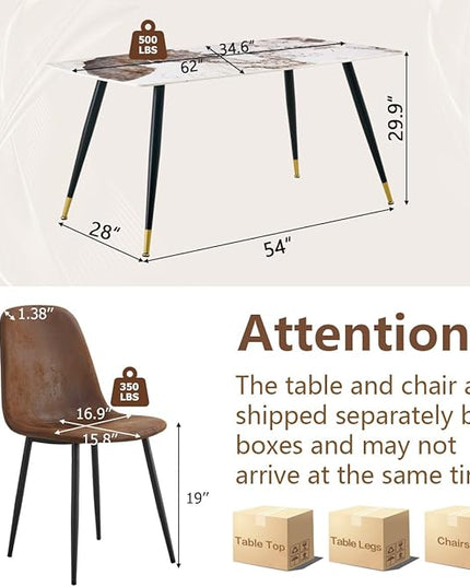 Dinner Table Set for 6, Sintered Stone Kitchen Table Top and Modern Chairs Set of 6 for Kitchen Dining Room