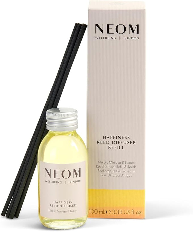 NEOM Happiness Reed Diffuser Refill, 100ml | Neroli, Mimosa & Lemon I Lasts 12 Weeks I Pure Essential Oils I 100% Natural