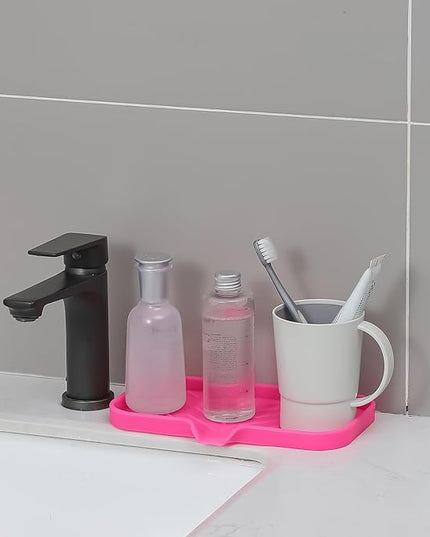 Silicone Bathroom Soap Dishes with Drain Spout-Bathroom and Kitchen Sink Organizer,Sponge Holder,Dish Soap Tray,Perfect for Dispenser,Scrubber,Bottle,Cup on Sink or Counter-Rose 9.6"×5.3"