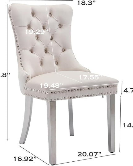 SoarFlash Velvet Dining Chairs Set of 4, Tall Back Side Chair, Modern Upholstered High-end Tufted Side Chair with Button Back Ring, Silver Legs (Beige)