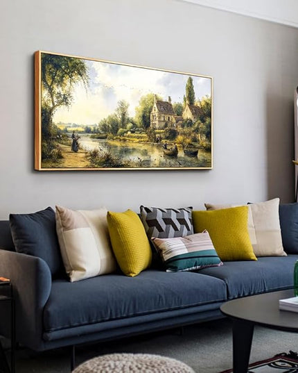 ERQINHUA Wall Art For Living Room Large Canvas Wall Decor For Bedroom Vintage Watercolour Painting Office Decoration Countryside Scenery Home Decor Wall Picture Ready To Hang 24x48 In Wood Framed