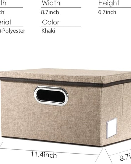 PRANDOM Storage Bins with Lids [3-Pack] Jute Fabric Foldable Storage Boxes Organizer Containers Baskets Cube with Cover for Home Bedroom Closet Office Nursery khaki（11.4X8.6X6.7