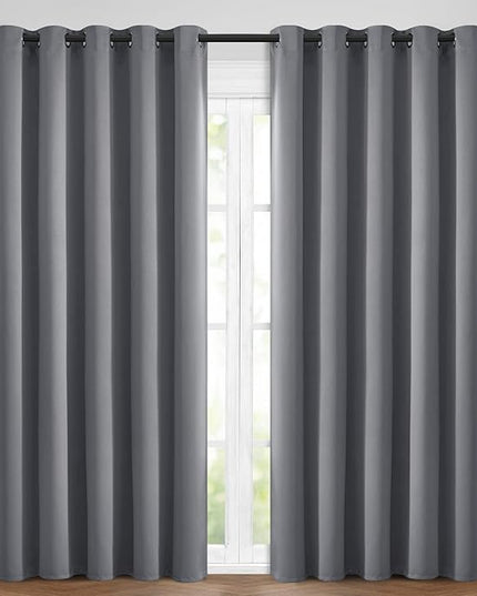 Yakamok Blackout Curtains Room Darkening Thermal Insulated Window Panels,Solid Grommet Top Drapes for Bedroom/Living Room(62Wx96L, Grey, 2 Panels)