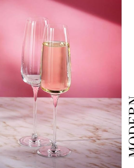 Krosno Modern Champagne Glasses, Set of 4, 7.4 Oz, Premium Crystalline Glass, Lead-free,Durable,Scratch-resistant, Ideal for Prosecco, Mimosas, Sparkling Wine, Scratch-resistant, Made in Europe