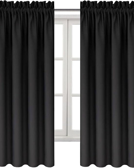 DWCN Blackout Curtains for Bedroom - Thermal Insulated Privacy Energy Saving Rod Pocket Drapes for Living Room, W 38 x L 63 Inch, Black, Set of 2