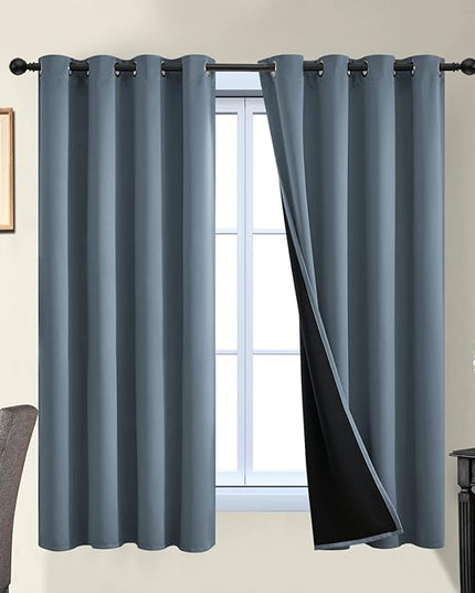 Yakamok 100% Blackout Lined Panels, Room Darkening Thermal Insulated Blackout Curtains for Bedroom, Heat Blocking Drapes for Living Room(52Wx63L, Stone Blue, 2 Panels)