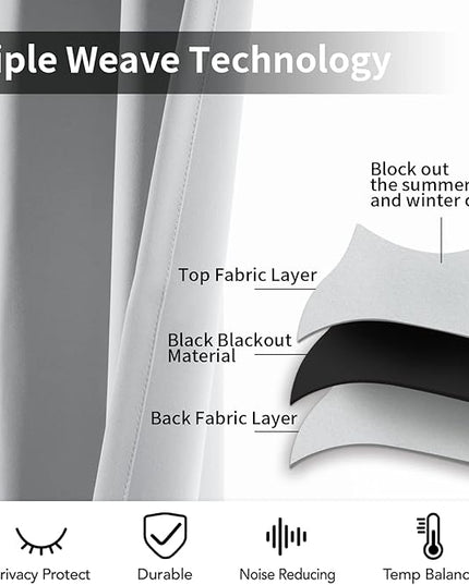 Yakamok Room Darking Curtains for Bedroom, Light Blocking Drapes Room Darkening Thermal Insulated Solid Grommet Panels for Living Room(38Wx54L, Greyish White, 2 Panels)