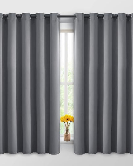 Yakamok Blackout Curtains Room Darkening Thermal Insulated Window Panels,Solid Grommet Top Drapes for Bedroom/Living Room(62Wx63L, Grey, 2 Panels)