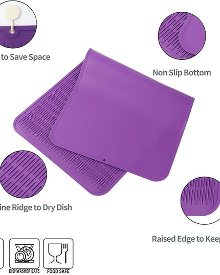 Silicone Dish Drying Mat for Multiple Usage,Easy clean,Eco-friendly,Heat-resistant Silicone Mat for Kitchen Counter or Sink,Refrigerator or Drawer Liner Purple 5XL 36inches x 18inches