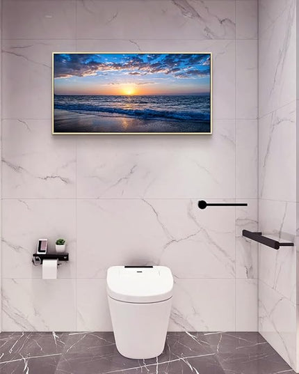 Natural Wood Framed Canvas Wall Art For Living Room Large Size Wall Decor For Office Bedroom Decorations Blue Sea Beach Pictures Artwork Sunny Ocean Wall Painting Home Decor 20" X 40"
